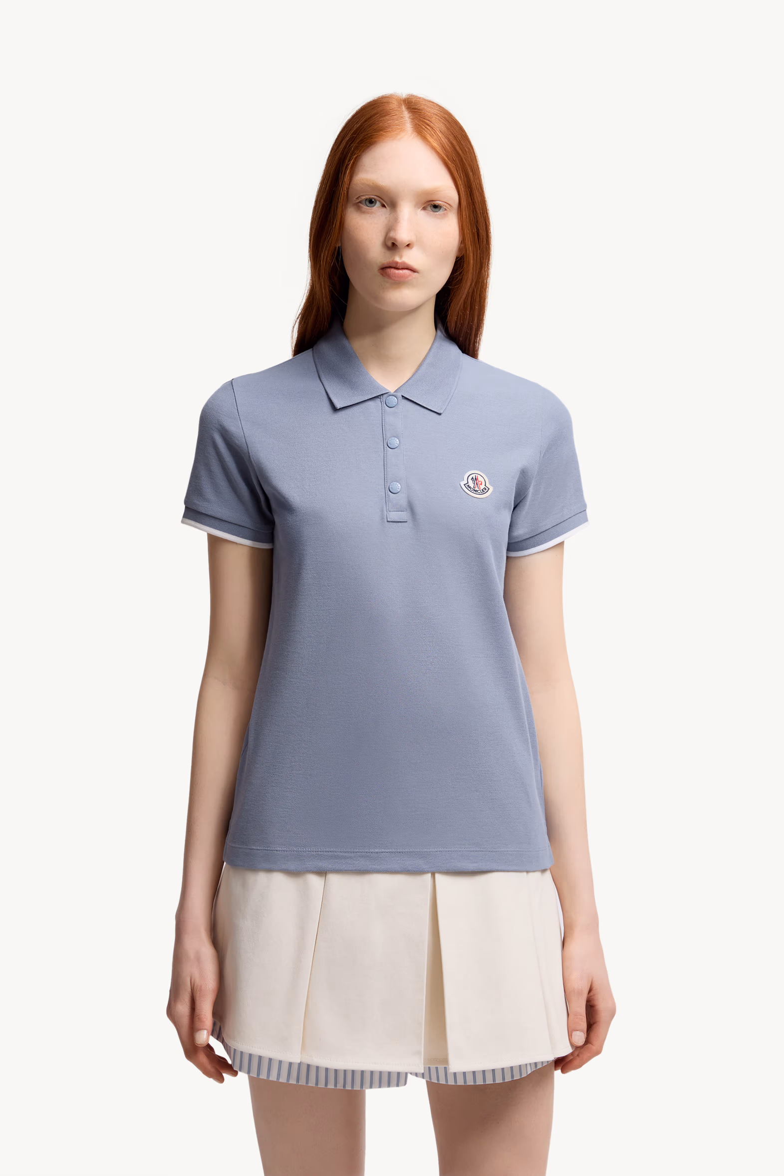 Logo Patch Cotton Piquet Polo Shirt Women Light Blue Moncler 3